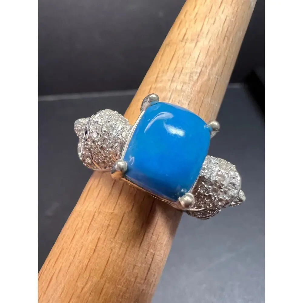 NEW Ceruleite and zircon seahorse ring in sterling silver size 8